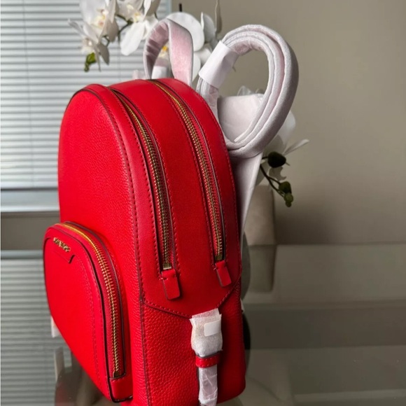 MICHAEL KORS JAYCEE MEDIUM ZIP POCKET LEATHER BACKPACK BRIGHT RED - Picture 3 of 7